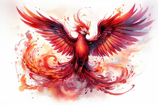 Red phoenix bird. Fire fantasy bird. Generate Ai