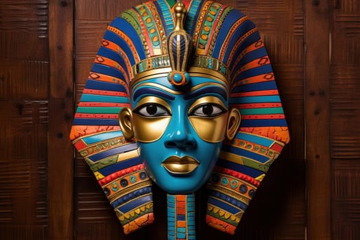 Pharaoh mask colorful. Stone wooden. Generate Ai