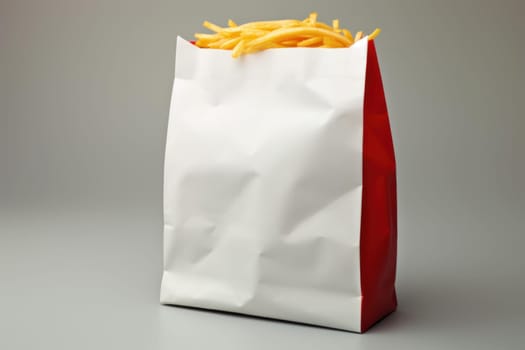Appetizing Paper bag of fast food photo. Shop pack fries. Generate Ai