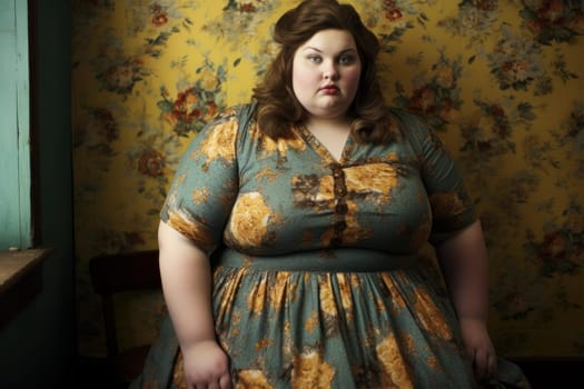 Cheerful Chubby woman smiling. Happy person. Generate Ai