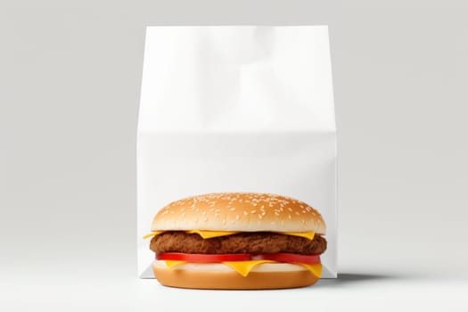 Inviting Paper bag of fast food photo. Shop pack fries. Generate Ai