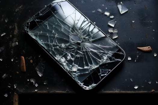 Jagged Phone broken glass. Serious cracks on digital smartphone display. Generate ai