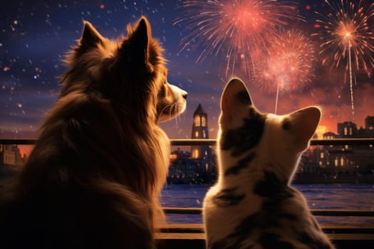 Domestic Dog cat fireworks. Canine pet. Generate Ai