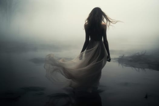 Photo woman fog face. Female dark light. Generate Ai