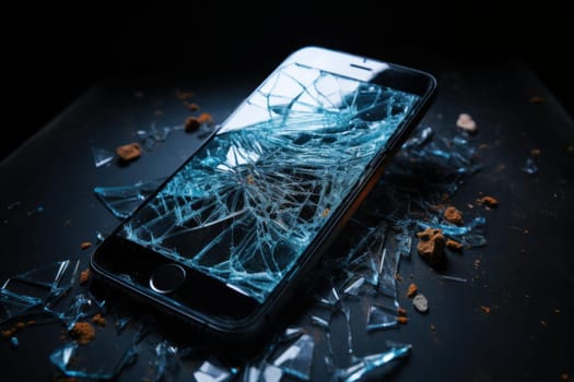Dangerous Phone broken glass. Serious cracks on digital smartphone display. Generate ai