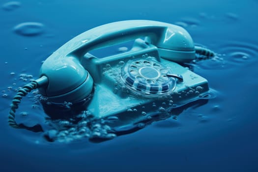 Submerged Phone in blue water. Wet phone mobile wave smart. Generate Ai
