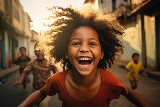Vivacious Happy Brazilian girl in kindergarten. Playful little kid in positive mood. Generate ai