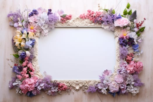 Decorative Photo frame wild flowers. Art flowers leaf. Generate Ai