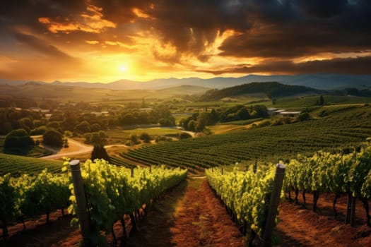 Picturesque Vineyard landscape. Italy winery country. Generate Ai