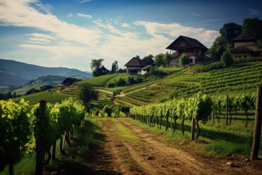 Vineyard landscape. Italy winery country. Generate Ai