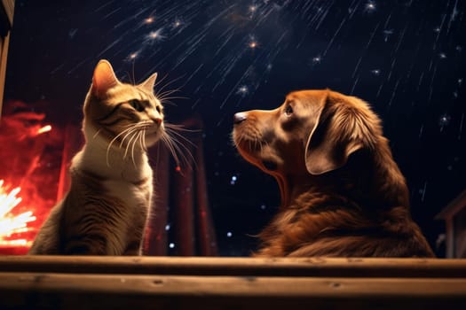 Furry Dog cat fireworks. Canine pet. Generate Ai