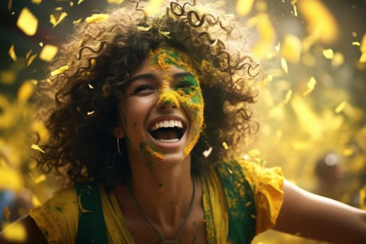 Curious Happy Brazilian girl in kindergarten. Playful little kid in positive mood. Generate ai