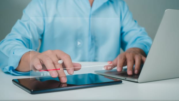Business people are using computers to learning online with webinar, video tutorial, internet lessons, webinar, education online concept, video tutorial, education concept, technology education