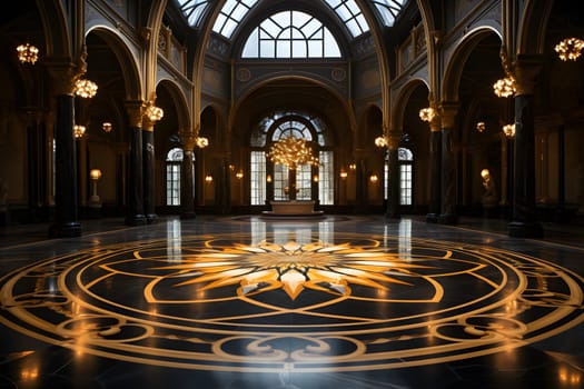 Illustration of luxury marble floor picture. The colors gold and light yellow mixed with black are perfect and convey the importance of art in various aspects, aesthetics, creating depth and privacy.