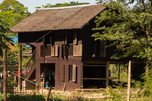 A traditional village house in Myanmar