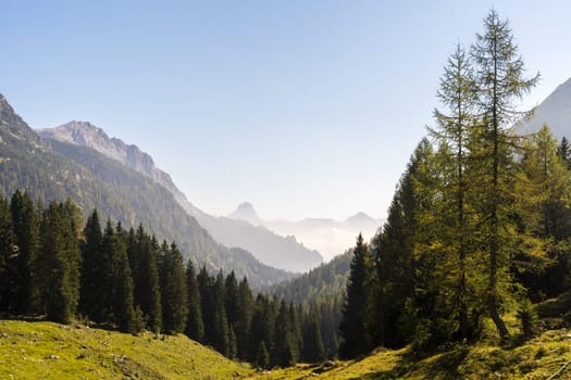 A lovely view from the Lanzenpass at 1557m height over the Carnic Alps and the Canal Valley in Friuli / Italy.
