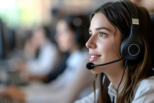 Close-up of a female customer support agent with headset.
