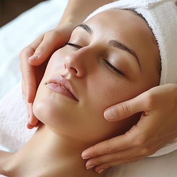 Woman enjoying a facial massage at a spa.cosmetic massage face