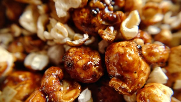 Macrophotography. Popcorn with caramel close-up.Texture or background