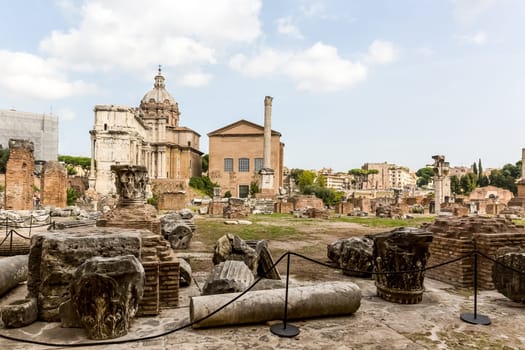 Rome, Italy - June 19, 2018: The Eternal City of Rome. The historic architecture of the city of Rome, antique statues and buildings.