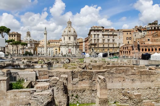 Rome, Italy - June 11, 2012: The eternal city of Rome, Roman streets and buildings, modern and ancient architecture of Rome.