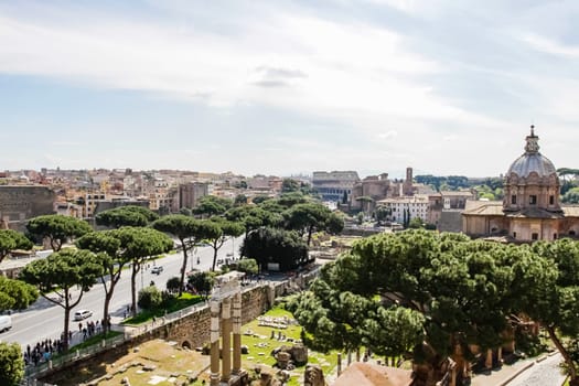 Rome, Italy - June 11, 2012: The eternal city of Rome, Roman streets and buildings, modern and ancient architecture of Rome.
