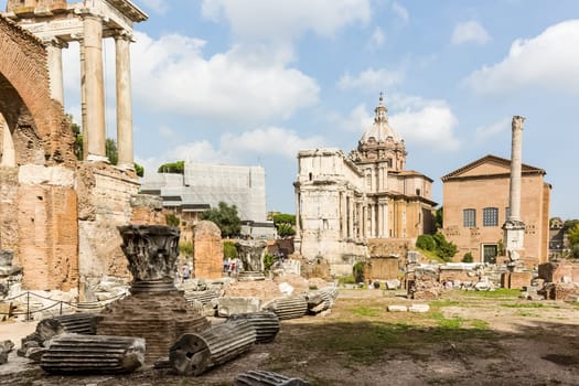 Rome, Italy - June 19, 2018: The Eternal City of Rome. The historic architecture of the city of Rome, antique statues and buildings.
