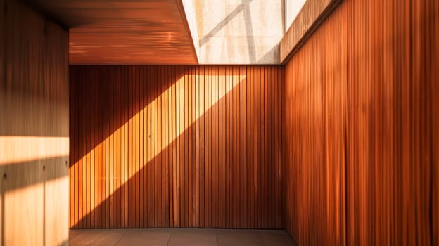 Modern architecture and interior concept. Empty room and wood panels wall background. AI generated