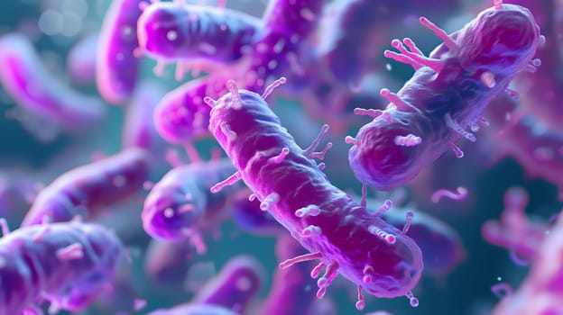 purple colored bacterium rod monoculture Escherichia coli. Neural network generated in January 2024. Not based on any actual scene or pattern.