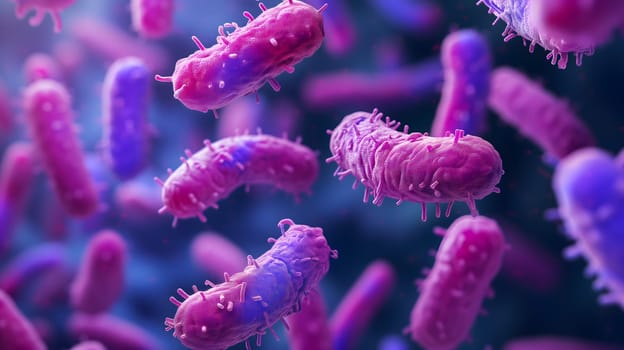 purple colored bacterium rod monoculture Escherichia coli. Neural network generated in January 2024. Not based on any actual scene or pattern.