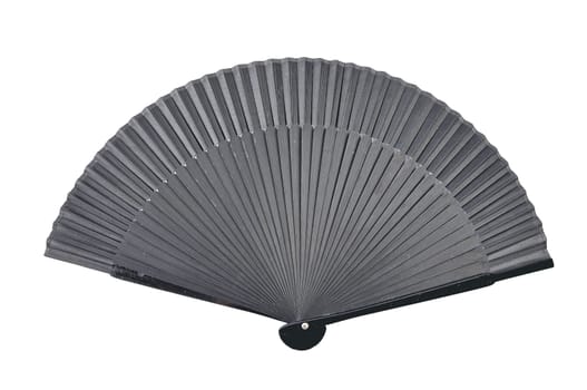 Black hand held fan on a white background