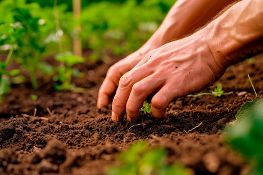 Male gardener working at garden.  Ecology and gardening concept. AI generated