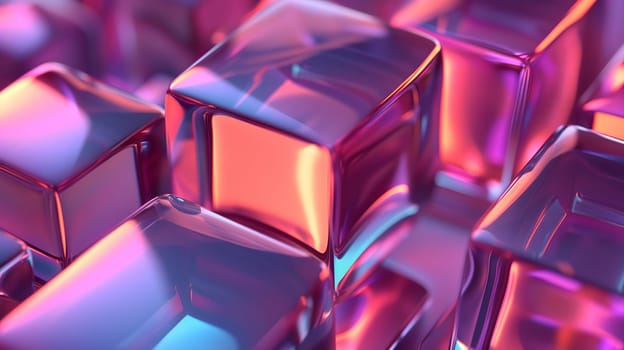 Abstract background of glass cubes with colorful orange and pink lighting. Neural network generated in January 2024. Not based on any actual scene or pattern.