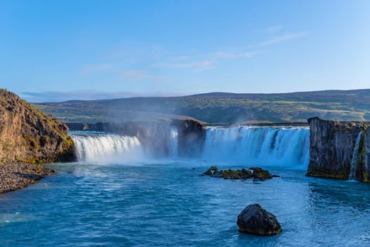 Godafoss falls in summer season view, Iceland. Icelandic landscape.