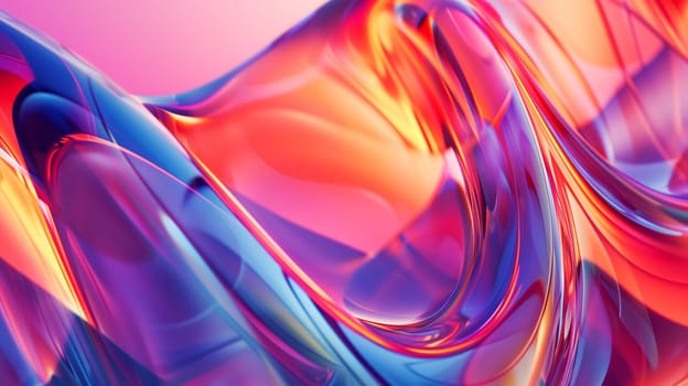 Abstract background of wavy glass with colorful orange and pink lighting. Neural network generated in January 2024. Not based on any actual scene or pattern.