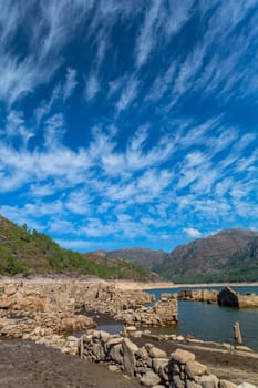 Old ruins of Vilarinho das Furnas, was a village, located in Campo de Geres, Terras de Bouro, on margins of River Homem, in 1972, it was intentionally submerged.