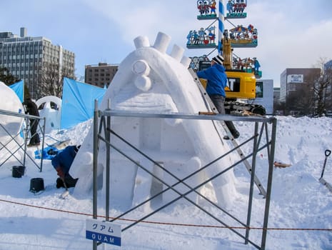 Sapporo, Japan - January 10, 2017: Snow sculptures in winter. Creative from ice and snow. Festival of snow sculptures on the streets of Sapporo