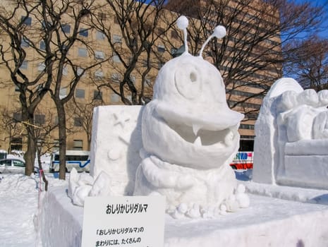 Sapporo, Japan - January 10, 2017: Snow sculptures in winter. Creative from ice and snow. Festival of snow sculptures on the streets of Sapporo
