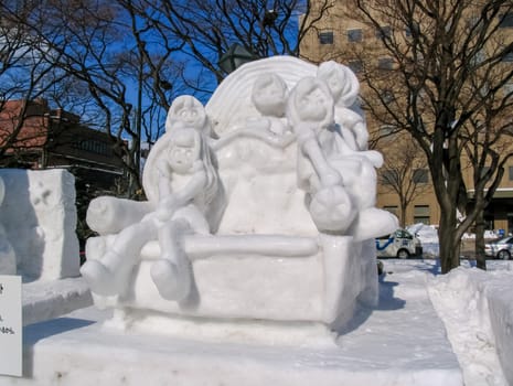 Sapporo, Japan - January 10, 2017: Snow sculptures in winter. Creative from ice and snow. Festival of snow sculptures on the streets of Sapporo