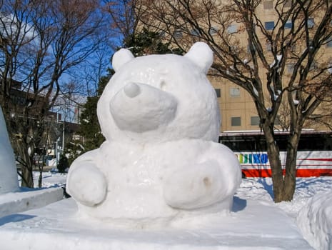 Sapporo, Japan - January 10, 2017: Snow sculptures in winter. Creative from ice and snow. Festival of snow sculptures on the streets of Sapporo