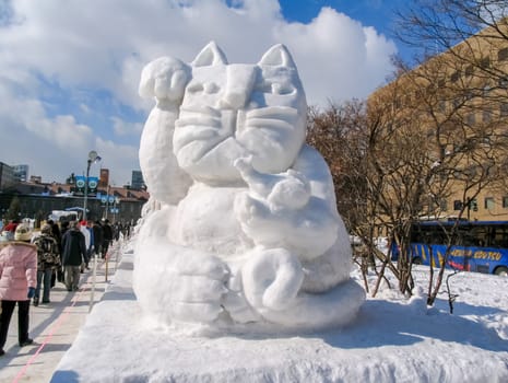 Sapporo, Japan - January 10, 2017: Snow sculptures in winter. Creative from ice and snow. Festival of snow sculptures on the streets of Sapporo