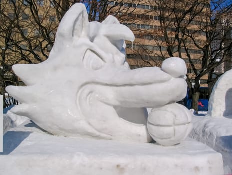 Sapporo, Japan - January 10, 2017: Snow sculptures in winter. Creative from ice and snow. Festival of snow sculptures on the streets of Sapporo