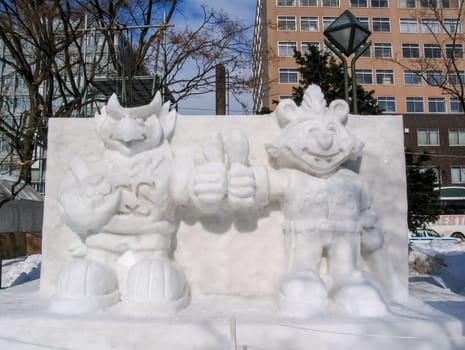Sapporo, Japan - January 10, 2017: Snow sculptures in winter. Creative from ice and snow. Festival of snow sculptures on the streets of Sapporo