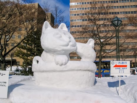 Sapporo, Japan - January 10, 2017: Snow sculptures in winter. Creative from ice and snow. Festival of snow sculptures on the streets of Sapporo
