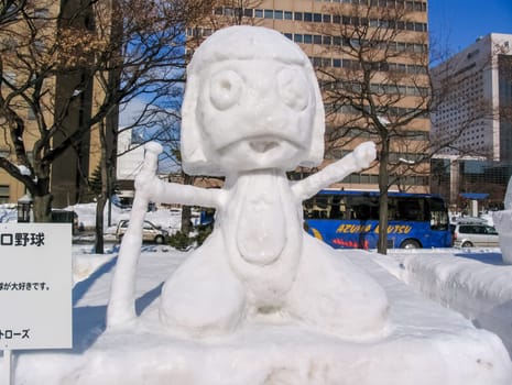 Sapporo, Japan - January 10, 2017: Snow sculptures in winter. Creative from ice and snow. Festival of snow sculptures on the streets of Sapporo