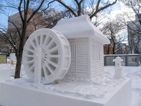 Sapporo, Japan - January 10, 2017: Snow sculptures in winter. Creative from ice and snow. Festival of snow sculptures on the streets of Sapporo