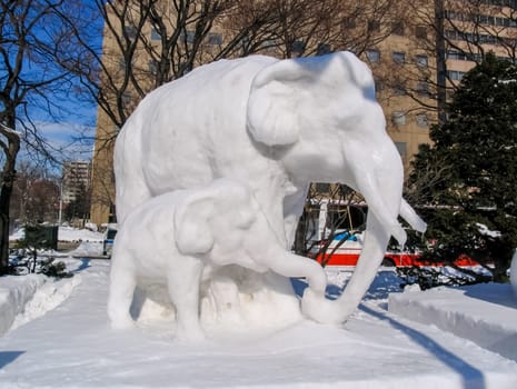 Sapporo, Japan - January 10, 2017: Snow sculptures in winter. Creative from ice and snow. Festival of snow sculptures on the streets of Sapporo