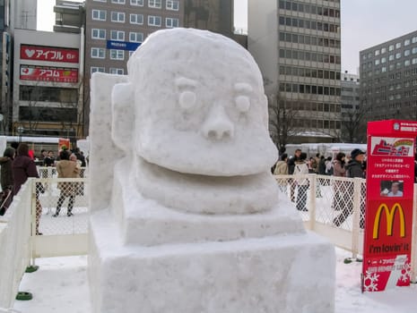 Sapporo, Japan - January 10, 2017: Snow sculptures in winter. Creative from ice and snow. Festival of snow sculptures on the streets of Sapporo