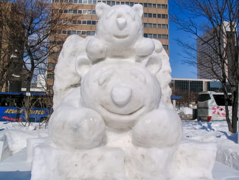 Sapporo, Japan - January 10, 2017: Snow sculptures in winter. Creative from ice and snow. Festival of snow sculptures on the streets of Sapporo