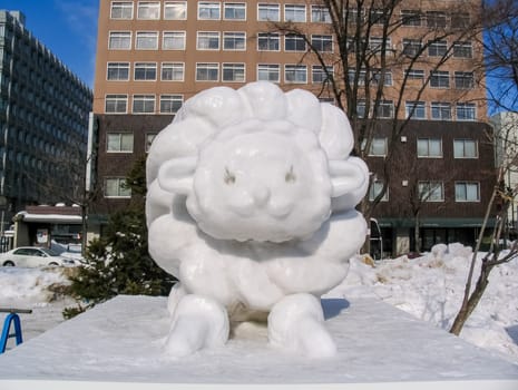 Sapporo, Japan - January 10, 2017: Snow sculptures in winter. Creative from ice and snow. Festival of snow sculptures on the streets of Sapporo